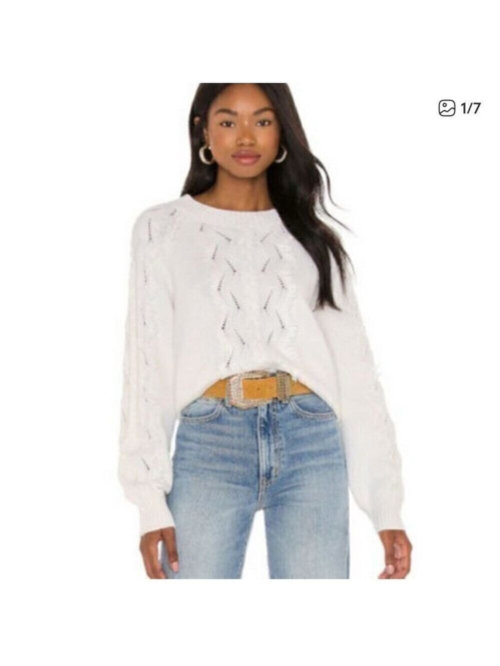Rails White ivory eyelash fringe Cable Knit Sweater size large